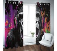 UIRINGART Grafiti Arte Cortinas Opacas para Dormitorio Gorila Auriculares Coloridos Patrón de Sonido Amortiguador de Ojal Cortinas de Ventana para Sala de música 2 Paneles B117xH137cm