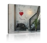 UIRINGART Inspirational Modern Staircase Canvas Wall Art Red Heart Balloon Prints There Is Always Hope Poster Painting Artwork for Living Room Decor 75x120cm