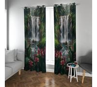 UIRINGART Paisaje de la Selva Tropical Cortinas Opacas Cascada de Bosque Patrón Floral Cortinas de Ahorro energético para Paneles de Dormitorio 2 B132xH138cm