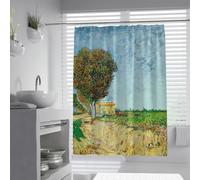 UIRINGART Paisajes Rurales Cortinas de Ducha W180xL180cm Camino Abstracto de jardín Casa del árbol Decoración Cielo Azul Tela Impermeable de poliéster Resistente al Moho