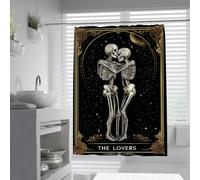 UIRINGART Pantalla baño Carta Tarot los Amantes Vintage W180xL180cm Esqueletos Cuerpo Entero Luna Creciente gótico antimoho Repelente Agua Pantallas bañera para Cuarto húmedo con Ganchos