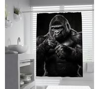 UIRINGART Pantalla baño Gorila Negro W200xL240cm Impermeable antimoho poderoso simio Gimnasio gráfico Tela Cortina Ducha ojillas antirroya Forros bañera Lavable