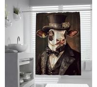 UIRINGART Pantalla baño Vaca Vintage W150xL200cm Impermeable Resistente Moho Retro Granja Animal Sombrero Alto Pintura Tela Cortina Ducha ojillas antirroya Forros bañera