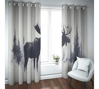 UIRINGART Silueta de Alce Cortinas Opacas para salón Patrón de Ciervos y pinos del Bosque Cortinas térmicas aisladas para Oficina 2 Paneles B140xH260cm