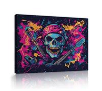 UIRINGART Skull Guitar Canvas Wall Art Vibrant Music Theme Poster Painting Cool Modern Artwork Print Mural for Living Room Bedroom Home Decor 80x125cm