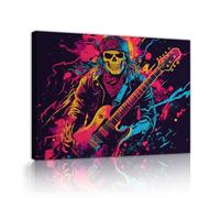 UIRINGART Skull Guitarist Canvas Wall Art Retro Music Posters Painting Vibrant Graffiti Modern Vintage Concert Artwork Prints for Living Room Decor 30x45cm