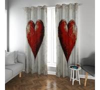 UIRINGART Tema de San Valentín Cortina de Ventana Patrón de Corazones Rojos dañados Habitación Retro Cortinas Opacas oscureciendo para Dormitorio Salón 2 Paneles B180xH245cm