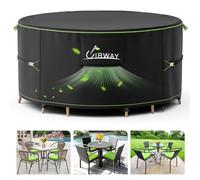 UIRWAY Redonda Funda para Muebles de Jardín Impermeable con ventilación, Ø 130 x 71 cm, Cubierta para muebles de patio al aire libre, cubierta para mesa de jardín 420D con tiras reflectantes
