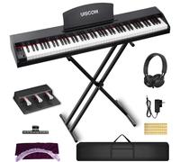UISCOM Teclado de piano digital de 88 teclas para principiantes, juego de piano eléctrico de madera semipesado de tamaño completo con soporte, pedal triple, auriculares, bolsa de transporte, soporta
