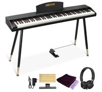 UISCOM - Teclado digital para piano para principiantes, tamaño completo, 88 teclas, teclado semiponderado, piano eléctrico con soporte, adaptador de corriente, soporte de partitura, pedal,