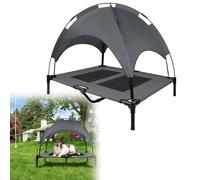 UISEBERT Cama para Perros ElevadA 92 x 76 x 92 cm Cama para Perros al Aire Libre con Techo para Perros Grandes hasta 50 kg Impermeable Camas para Mascotas para Interior y Exterior Gris + Negro【L】
