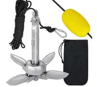 UISEBRT Anclaje para barco galvanizado, ancla plegable, 0,7 kg, juego de anclajes con mosquetón, 10 metros de cuerda, boya de anclaje y bolsa de transporte, ancla plegable para barco, SUP, kayak, bote