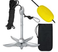 UISEBRT Anclaje para barco galvanizado, ancla plegable, 1,5 kg, juego de anclajes con mosquetón, 10 metros de cuerda, boya de anclaje y bolsa de transporte, ancla plegable para barco, SUP, kayak, bote