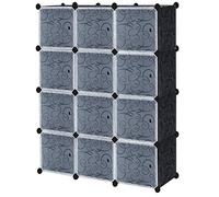 UISEBRT Armario portátil DIY Armario sistematizado, Guardarropa portátil para Colgar Ropa Estantería Modular Plástico PP, 12 Cubos con Puerta, Negro con Patrón