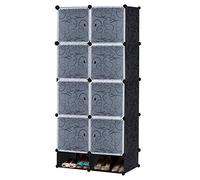 UISEBRT Armario portátil DIY Armario sistematizado, Guardarropa portátil para Colgar Ropa Estantería Modular Plástico PP, 8 Cubos con Puerta y Mueble para Zapatos, Negro con Patrón