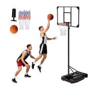 UISEBRT Canasta de baloncesto independiente con altura ajustable de 150 a 260 cm, tablero de PC irrompible, canasta de baloncesto con 2 redes, tamaño 5 y bomba de aire para jardín, patio, entrada
