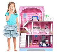 UISEBRT Casa de muñecas de madera con muebles y accesorios de 3 niveles, juego para niñas a partir de 3 años, tipo B
