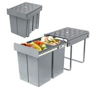 UISEBRT - Cubo de basura de cocina con cajón, sistema de separación de residuos con bandeja extraíble, plástico gris【2x20L】