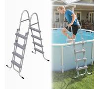 UISEBRT Escalera de piscina con 4 peldaños, de metal para piscina elevada, altura de hasta 130 cm, escalera de piscina reversible, capacidad de carga de hasta 150 kg, color gris
