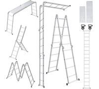 UISEBRT - Escalera multiusos 4x4 de aluminio con plataforma, 6 en 1, escalera plegable articulada, 470 cm, escalera combinada de hasta 150 kg, plateada