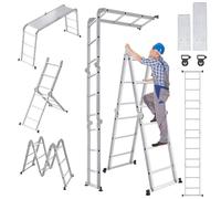 UISEBRT Escalera multiusos de aluminio 4 x 3 con plataforma 6 en 1 escalera multifunción 340 cm escalera plegable escalera articulada de aluminio escalera combinada de hasta 150 kg color plateado