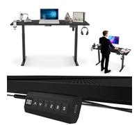 UISEBRT Escritorio eléctrico de altura ajustable con puerto de carga tipo C, 160 x 60 cm, mesa de ordenador ajustable con función de memoria, soporte para bebidas, gancho para auriculares para oficina