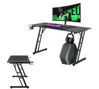 UISEBRT Escritorio para videojuegos, mesa de ordenador con superficie de fibra de carbono, mesa ergonómica de hasta 150 kg, para dormitorio o oficina, 160 x 60 x 74 cm