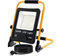 UISEBRT Foco LED de 100 W, color blanco frío, incluye soporte y cable de alimentación, foco LED de trabajo resistente al agua IP66 para interiores y exteriores, garaje, jardín, obras, etc.