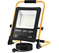 UISEBRT Foco LED de 200 W, color blanco frío, incluye soporte y cable de alimentación, foco LED de trabajo resistente al agua IP66 para interiores y exteriores, garaje, jardín, obras, etc.