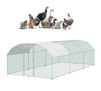 UISEBRT Gallinero de 3 x 6 m de tubos galvanizados, cercado para gallineros, gallinero, con puerta con cerradura y techo de cúpula para gallinas, animales pequeños, conejos, aves de corral