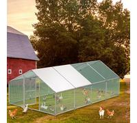 UISEBRT Gallinero exterior con techo de polietileno para protección solar, jaula para gallinas con candado, marco de acero galvanizado (3 x 8 x 2 m)