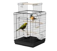 UISEBRT Jaula para pájaros con techo abierto, barras de madera y comederos - Gran aviario para pájaros, jaula para pájaros de metal para pinzones, canarios, periquitos y otros pájaros de tamaño