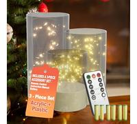 UISEBRT Juego de 3 velas LED sin llama con mando a distancia y 6 pilas AA, función de temporizador, 300 horas parpadeantes, inalámbricas, decoración navideña para decoración de mesa, hogar, salón
