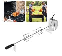 UISEBRT Juego de brochetas para barbacoa, 107 cm, acero inoxidable, con motor, 220 V - 240 V, incluye 2 agujas de carne, pincho eléctrico para barbacoa