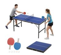 UISEBRT Mini mesa de ping pong plegable de 152,5 x 76 cm, tablero de fibra de densidad media con estructura de metal, juego completo de ping pong con 2 raquetas, 5 bolas bolsa de red, mesa para