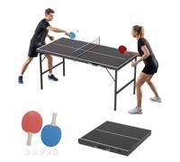 UISEBRT Mini mesa de ping pong plegable de 152,5 x 76 cm, tablero de fibra de densidad media con estructura de metal, juego completo de ping pong con 2 raquetas, 5 bolas bolsa de red, mesa para