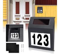 UISEBRT Número de casa iluminado solar con iluminación LED, acero inoxidable, número de casa solar con interruptor crepuscular, IP65, resistente al agua, lámpara solar para números de casa, exterior