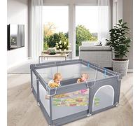 UISEBRT Parque infantil con base antideslizante y red transpirable, barrera estable de malla, centro de actividades para niños, gris oscuro, 127 x 127 cm