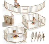 UISEBRT Parque infantil XXL de madera con 2 centros de juego, tamaño ajustable y forma con doble seguridad, parque infantil plegable, 8 elementos, barrera de barrera para bebés y niños pequeños, sin