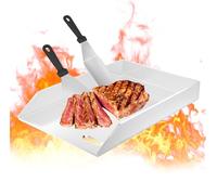 UISEBRT Plancha de acero inoxidable, 30 x 45 x 4 cm, incluye 2 espátulas, bandeja con canalón de aceite, 4 mm de grosor, placa de fuego, accesorios para barbacoa de carbón y gas