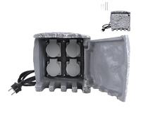 UISEBRT Regleta de jardín con aspecto de piedra con 4 enchufes de protección de contacto, enchufe múltiple, regleta de 1,5 m, enchufe exterior IP44, enchufe exterior 19 x 18,5 x 18,5 cm, gris