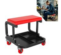 UISEBRT Taburete de taller móvil con estante y ruedas, taburete de garaje, capacidad de carga de 150 kg, para taller, cuidado de vehículos, mantenimiento de máquinas y bricolaje (rectangular)