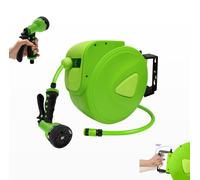 UISEBRT Tambor de manguera de 20 + 2 m para manguera de jardín, caja giratoria de 180° con soporte de pared, tambor de manguera de agua automático para jardín, riego, lavado de coche