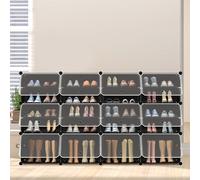 UISEBRT Zapatero de 4 x 6 niveles DIY zapatero con puerta zapatero de plástico PP organizador con protección antivuelco para pasillo dormitorio entrada, negro y transparente