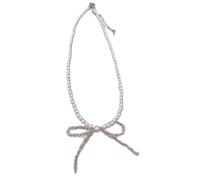 [Uitndvyte] Impresionante collar con colgante de nudo de lazo de cristal, elegante cadena de perlas de Kravikle