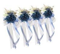 Uitndvyte Juego de 4 adornos de flores de imitación de coche nupcial, elegante decoración de coche de novia, lazo de seda, adorno para copas