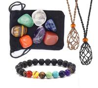 [Uitndvyte] Pulsera colgante de piedra natural tejida retro bolsillo de red hueco hecho a mano collar para hombres mujeres misma piedra de yoga