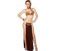 UIWFJEH Disfraz sexy de princesa esclava Miss Manners, disfraz de princesa Leia para adultos, trajes de cosplay de Halloween para mujer, Marrón, Large