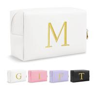UIXIZQ Bolsa de maquillaje personalizada con letra inicial preparada, bonita bolsa de cosméticos con letras bordadas doradas, bolsa con cremallera para adolescentes, pequeña bolsa organizadora de