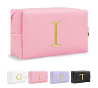 UIXIZQ Bolsa de maquillaje personalizada con letra inicial preparada, bonita bolsa de cosméticos con letras bordadas doradas, bolsa con cremallera para adolescentes, pequeña bolsa organizadora de